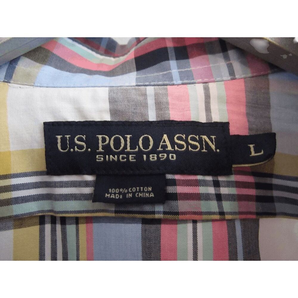 U.S. Polo Assn. Short Sleeve Plaid Button Up Shirt Sz L - Picture 3 of 4